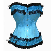 Baby Blue Satin With Net Frill Gothic Overbust Corset